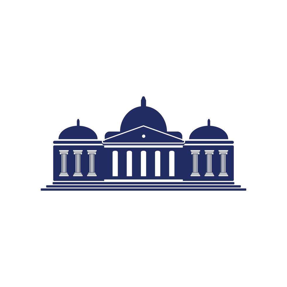 Bank buildings icons set isolated on white background. Front view of court house, bank, university or governmental institution. Flat design style. vector