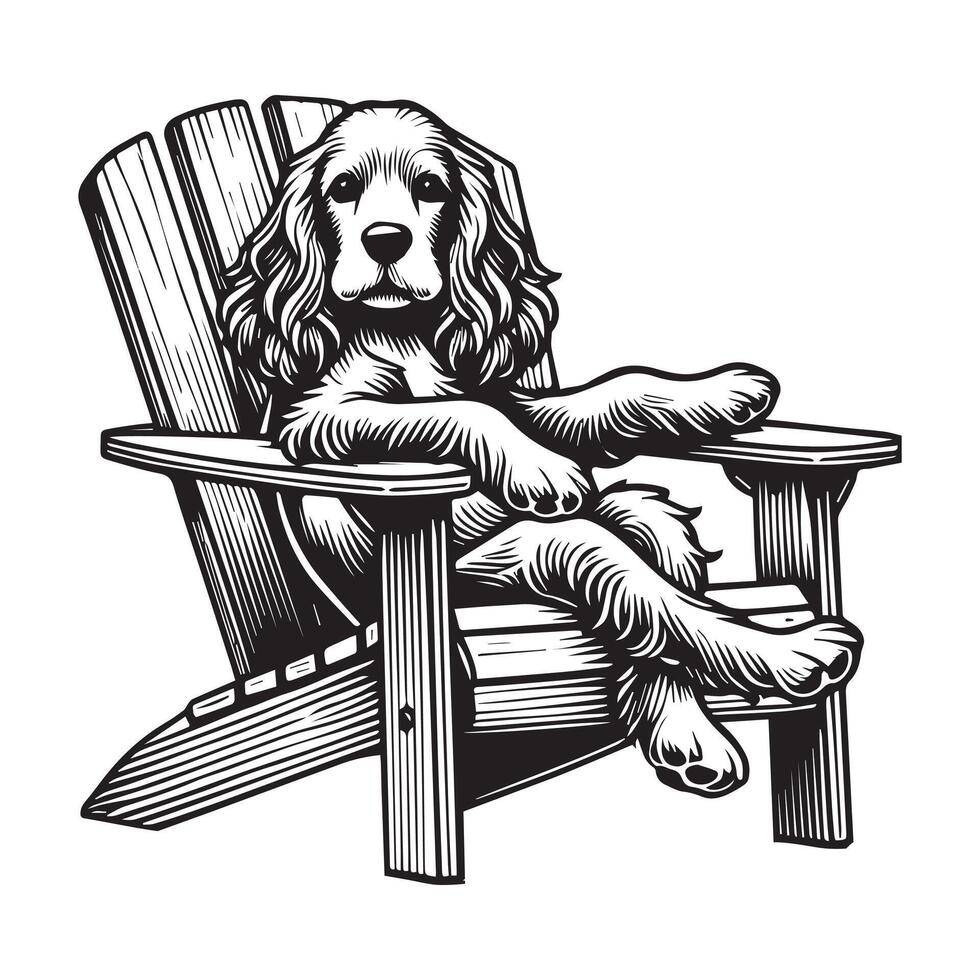 Cocker Spaniel Dog sitting in a chair illustration in black and white vector