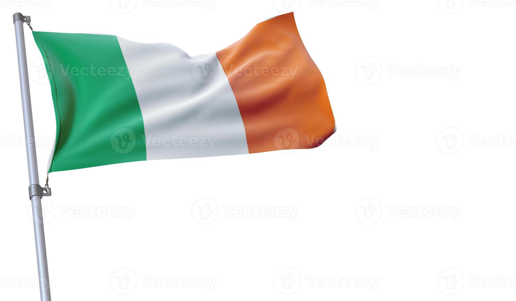 a flag is waving in the wind of Ireland on a white background photo