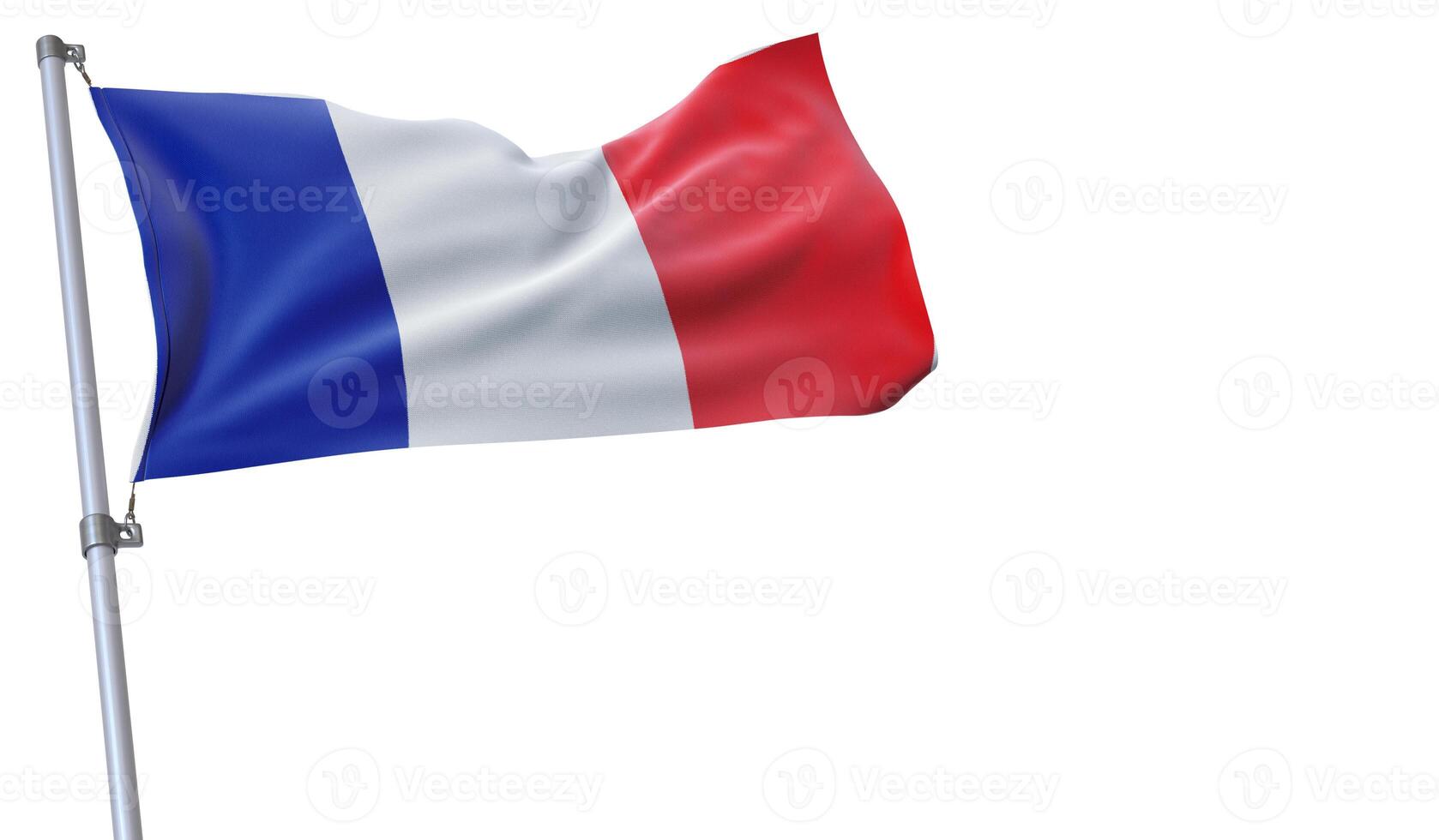 a flag is waving in the wind of France on a white background photo