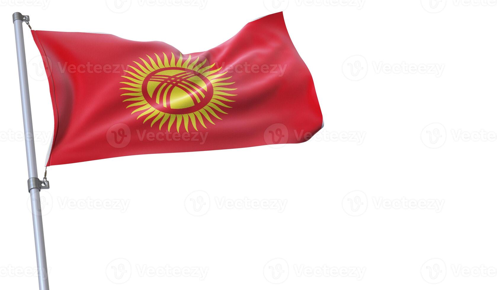 a flag is waving in the wind of Kyrgyzstan on a white background photo