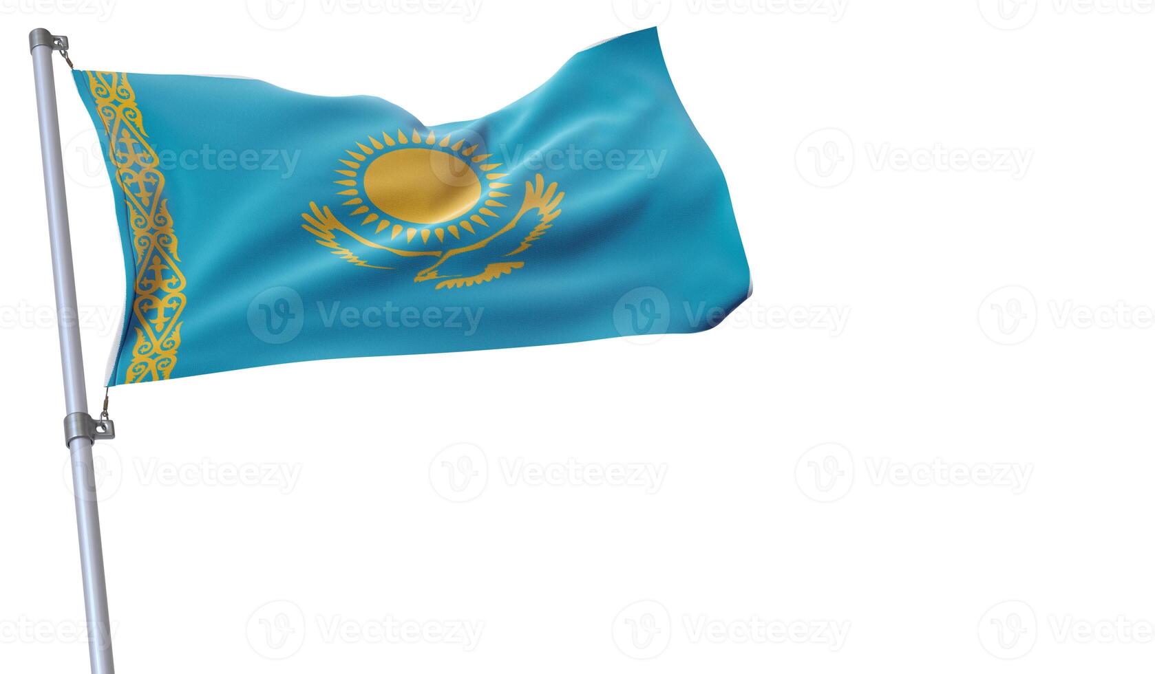 a flag is waving in the wind of Kazakhstan on a white background photo
