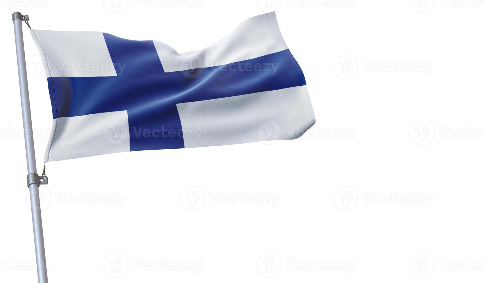 a flag is waving in the wind of Finland on a white background photo