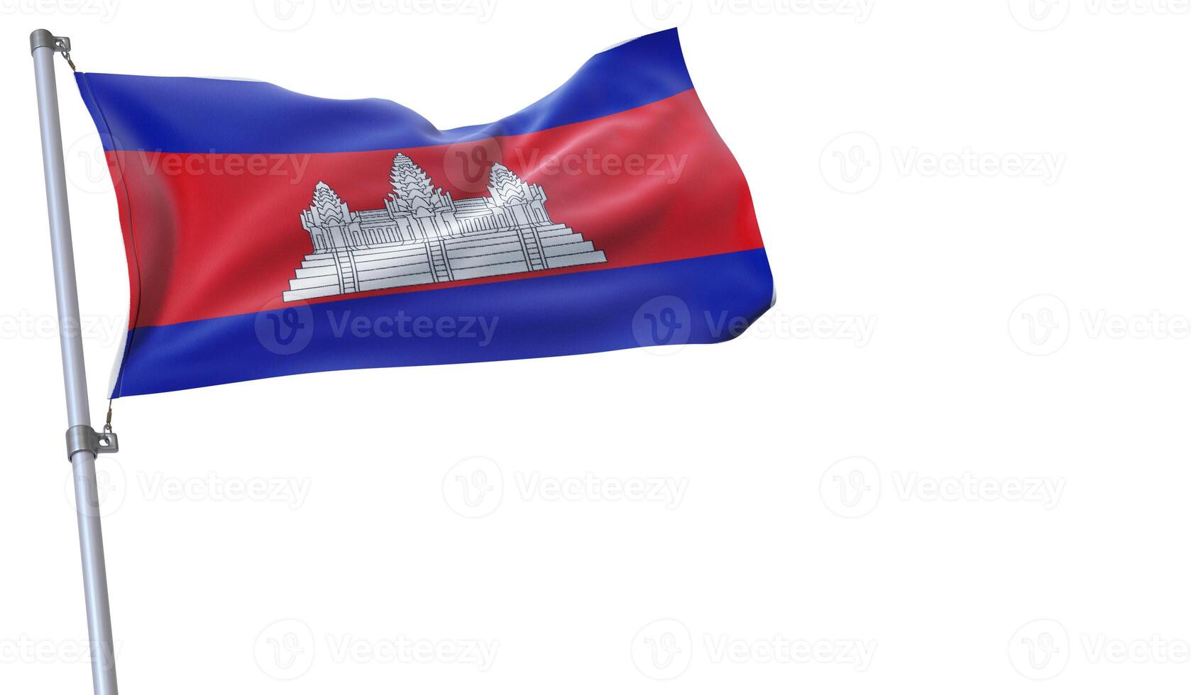 a flag is waving in the wind of Cambodia on a white background photo