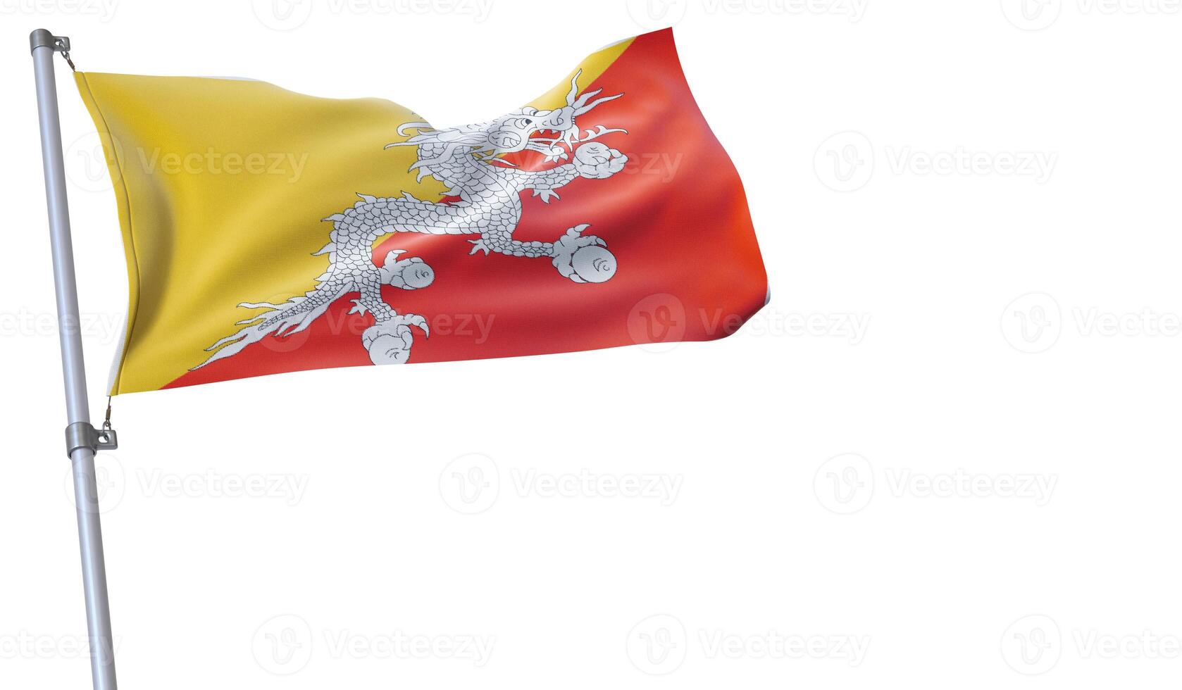 a flag is waving in the wind of Bhutan on a white background photo