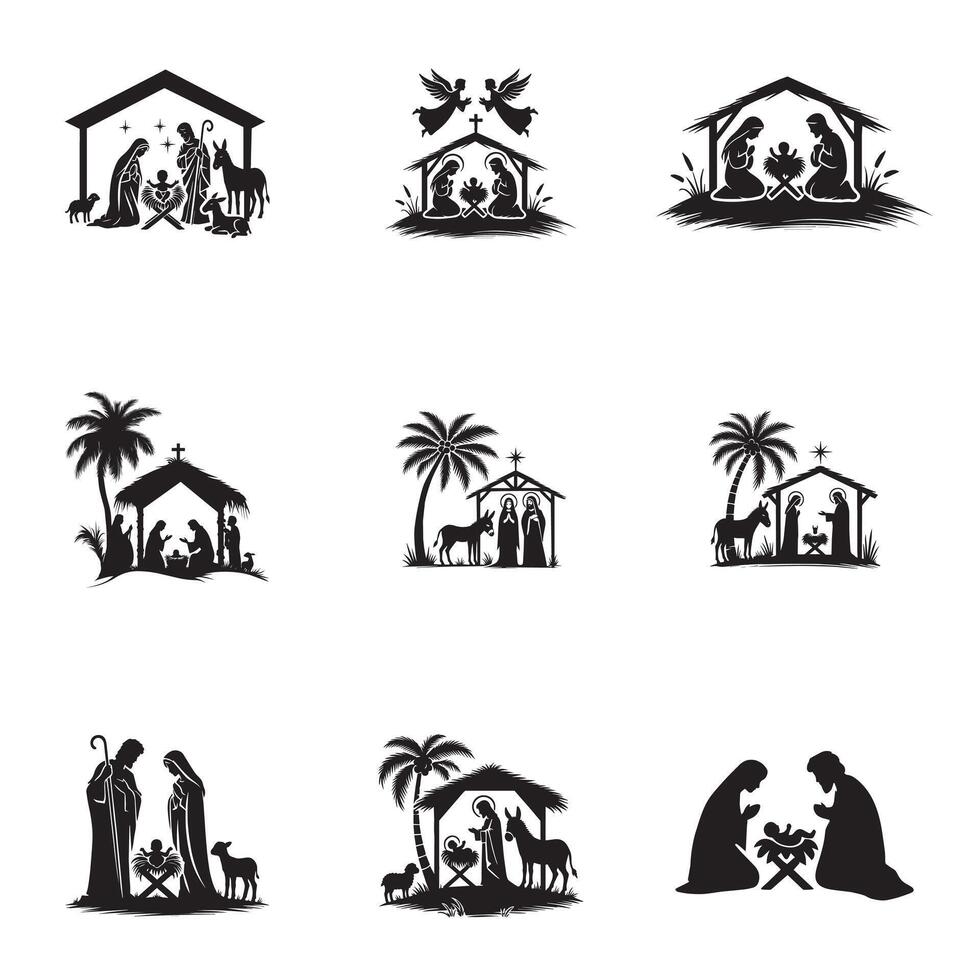 Collection of Nativity Silhouette Design - Nativity scene illustration vector