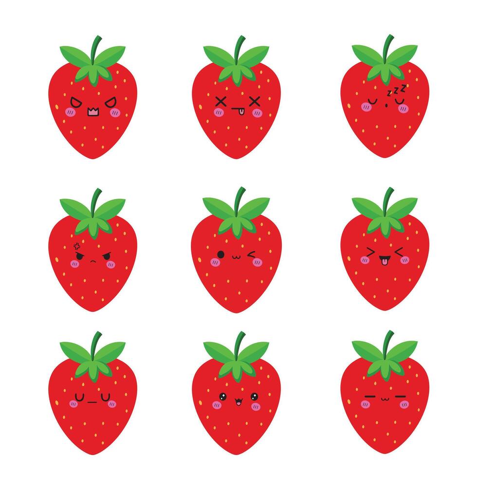 collection of Kawaii Strawberry isolated Design - Kawaii Strawberry illustration vector