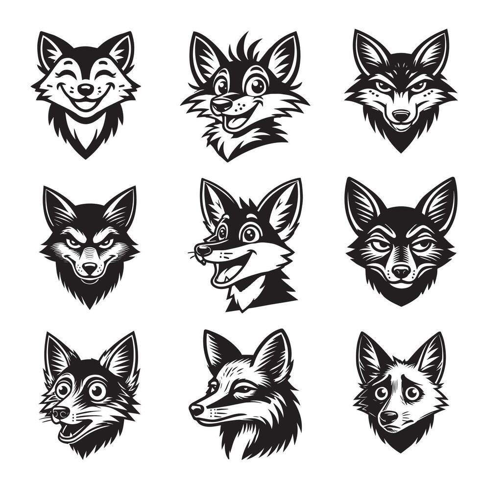 Collection of Jackal Face Outline Design - jackal illustration in black and white vector