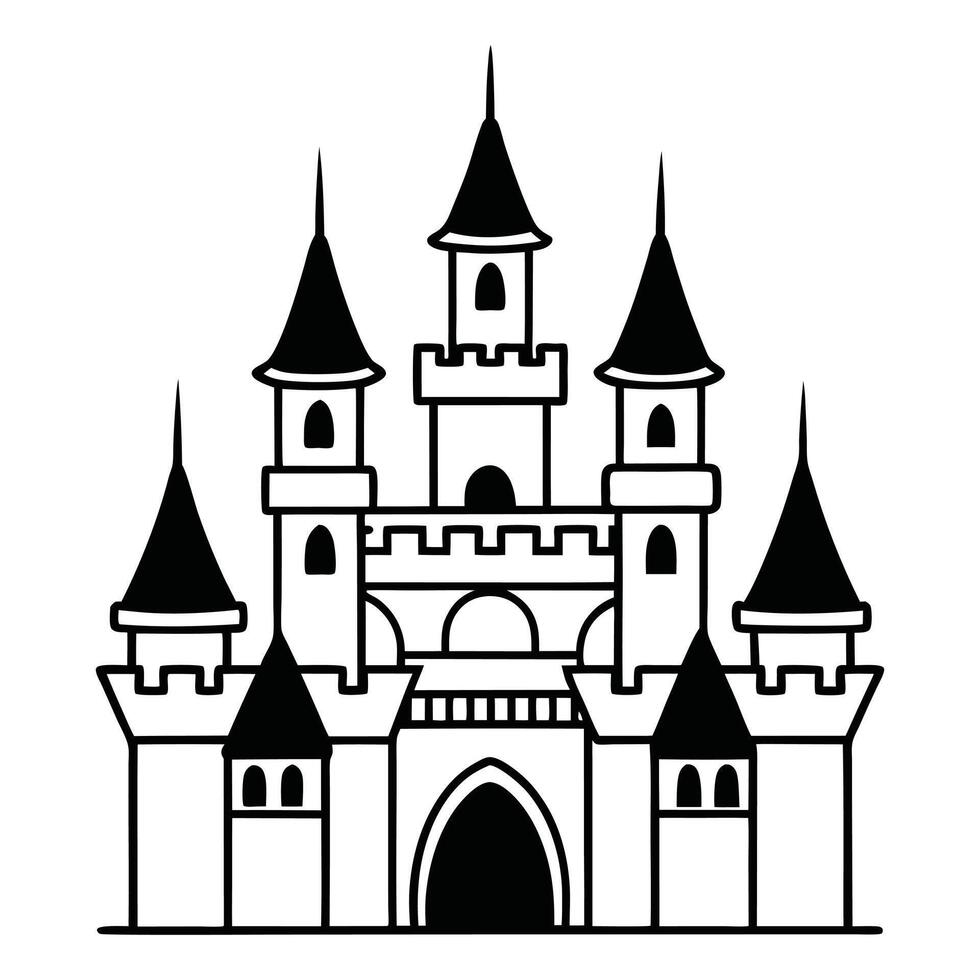 A castle with a tower and turrets on a white background vector