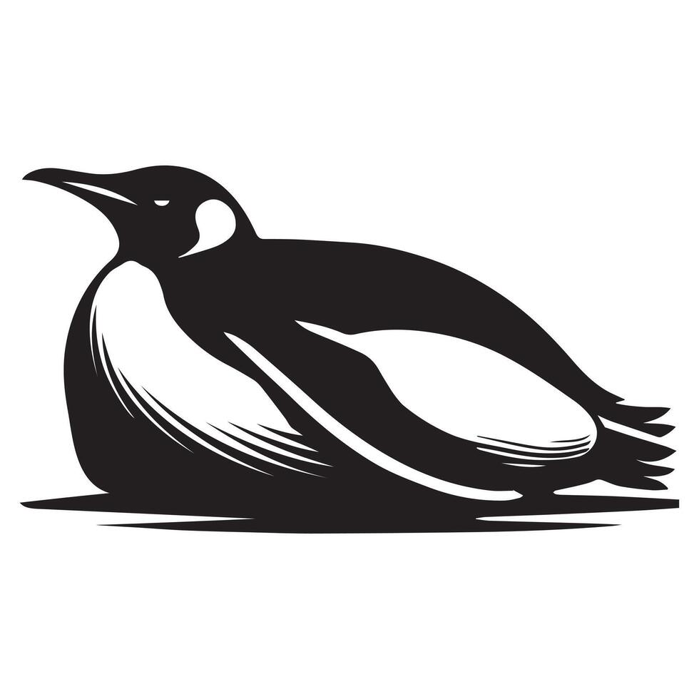 Emperor Penguin Silhouette - Penguin Bird Illustration in black and white vector