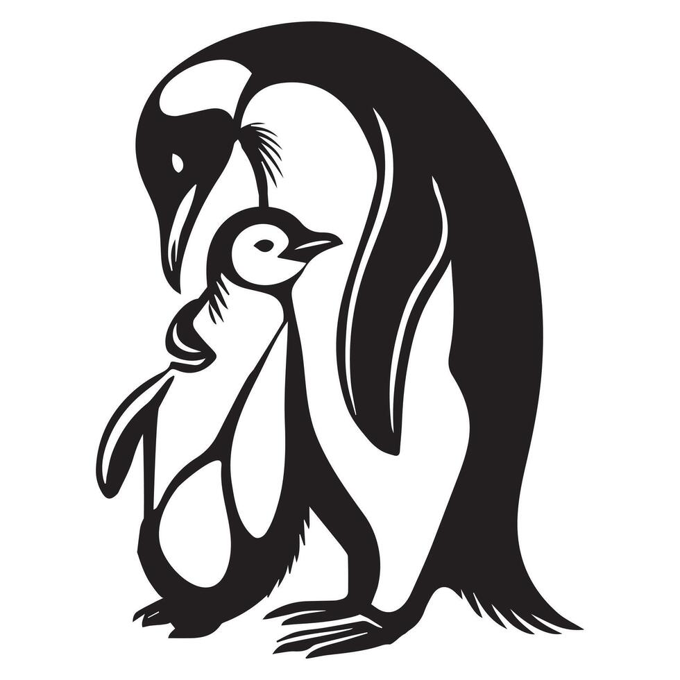 Simple King Penguin Silhouette - Black and White Bird Drawing vector