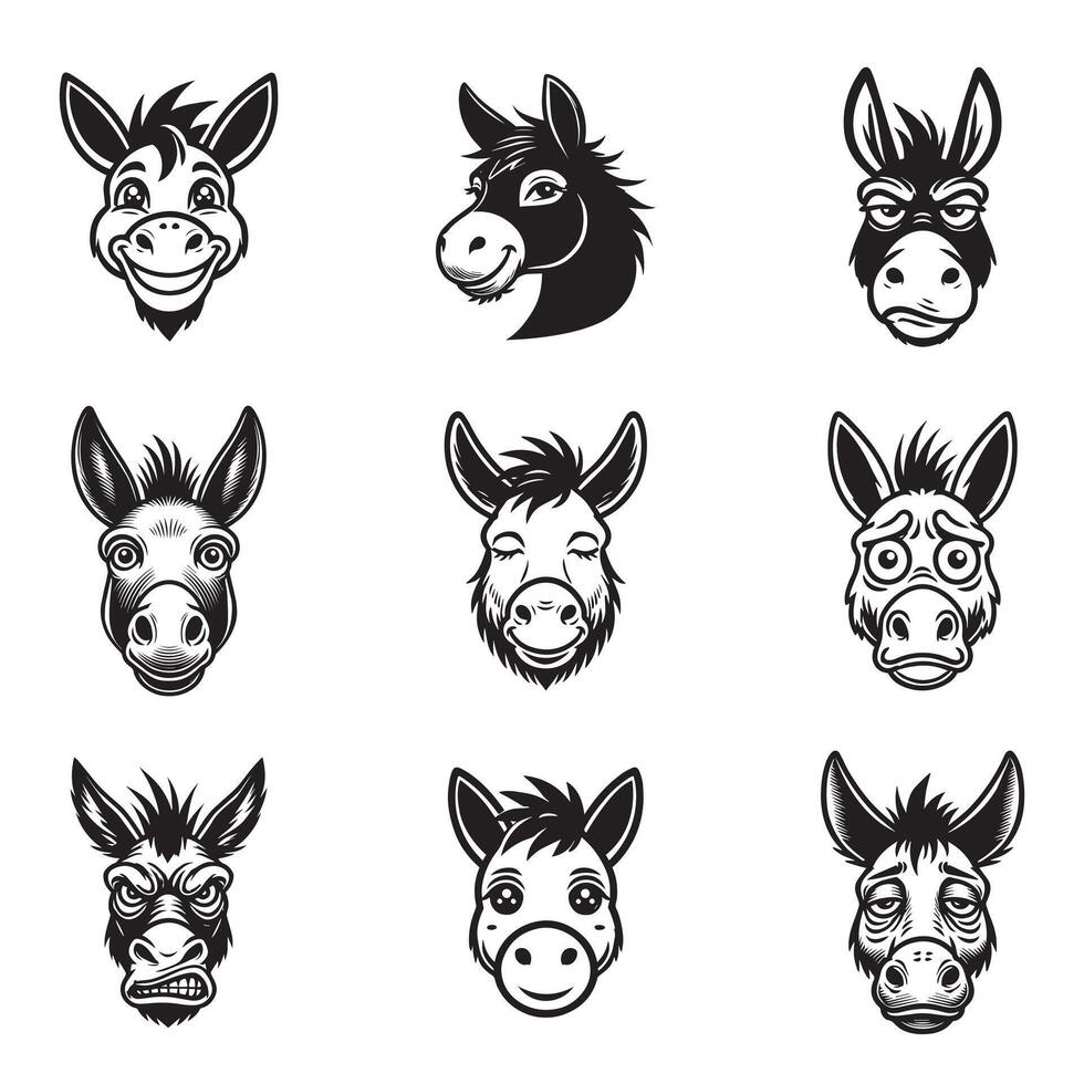 Collection of Donkey Face Outline Design - Donkey Head illustration vector