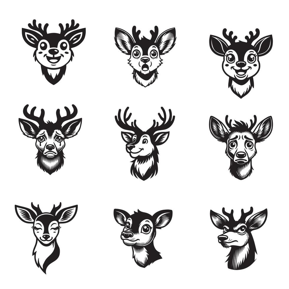 Collection of Deer Face Outline Design - Deer Face illustration vector