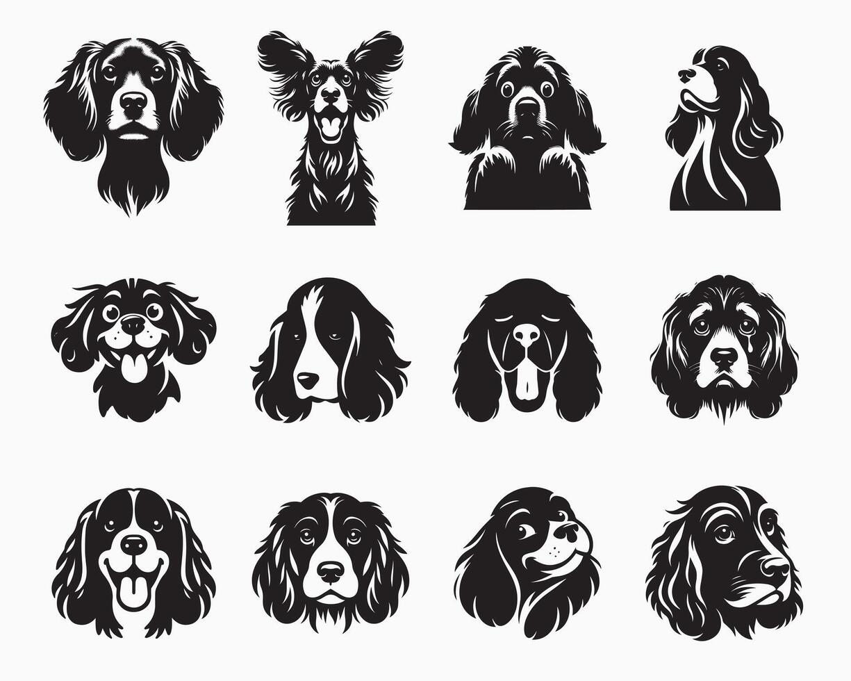 Collection of Cocker Spaniel Dog Face illustration - Cocker Spaniel Dog Silhouette Design vector
