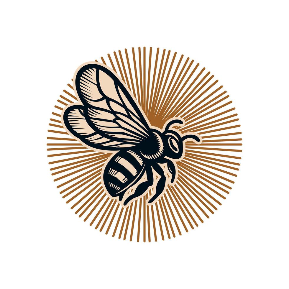 Honey bee logo. Hand drawn engraving style illustrations. vector