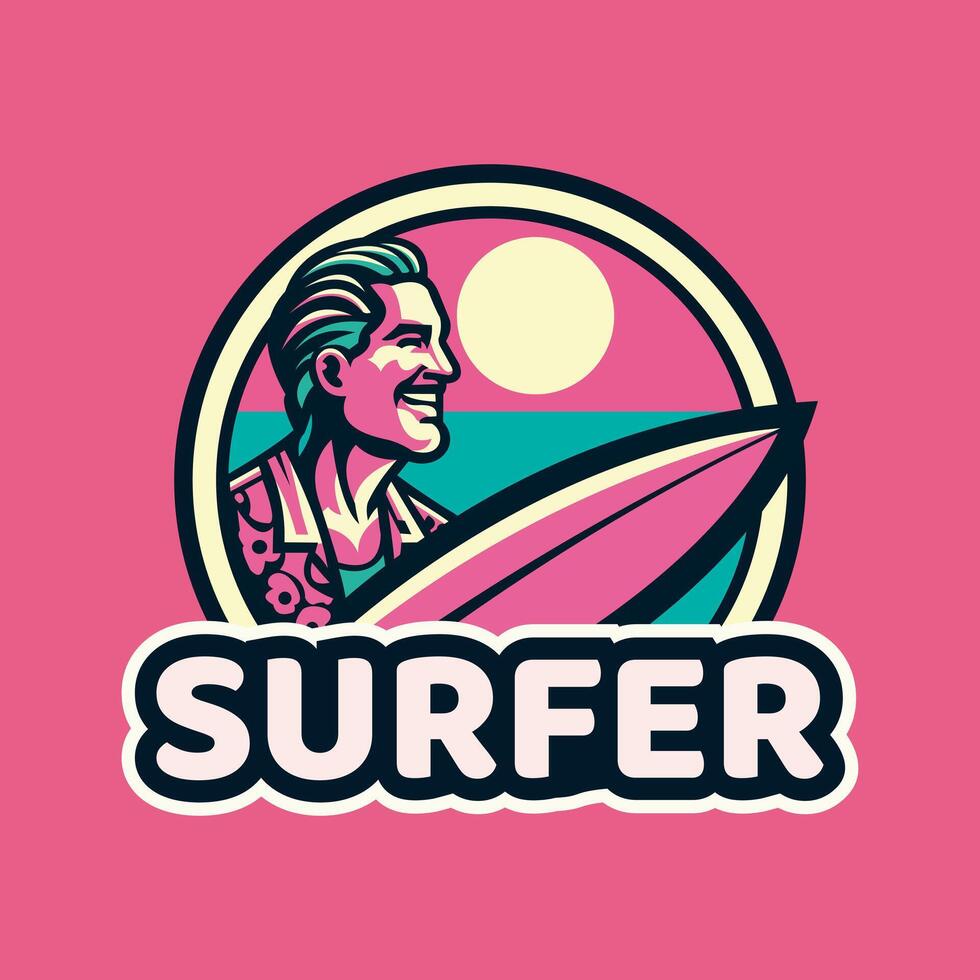 surfer logo with a combination of a man and board vector