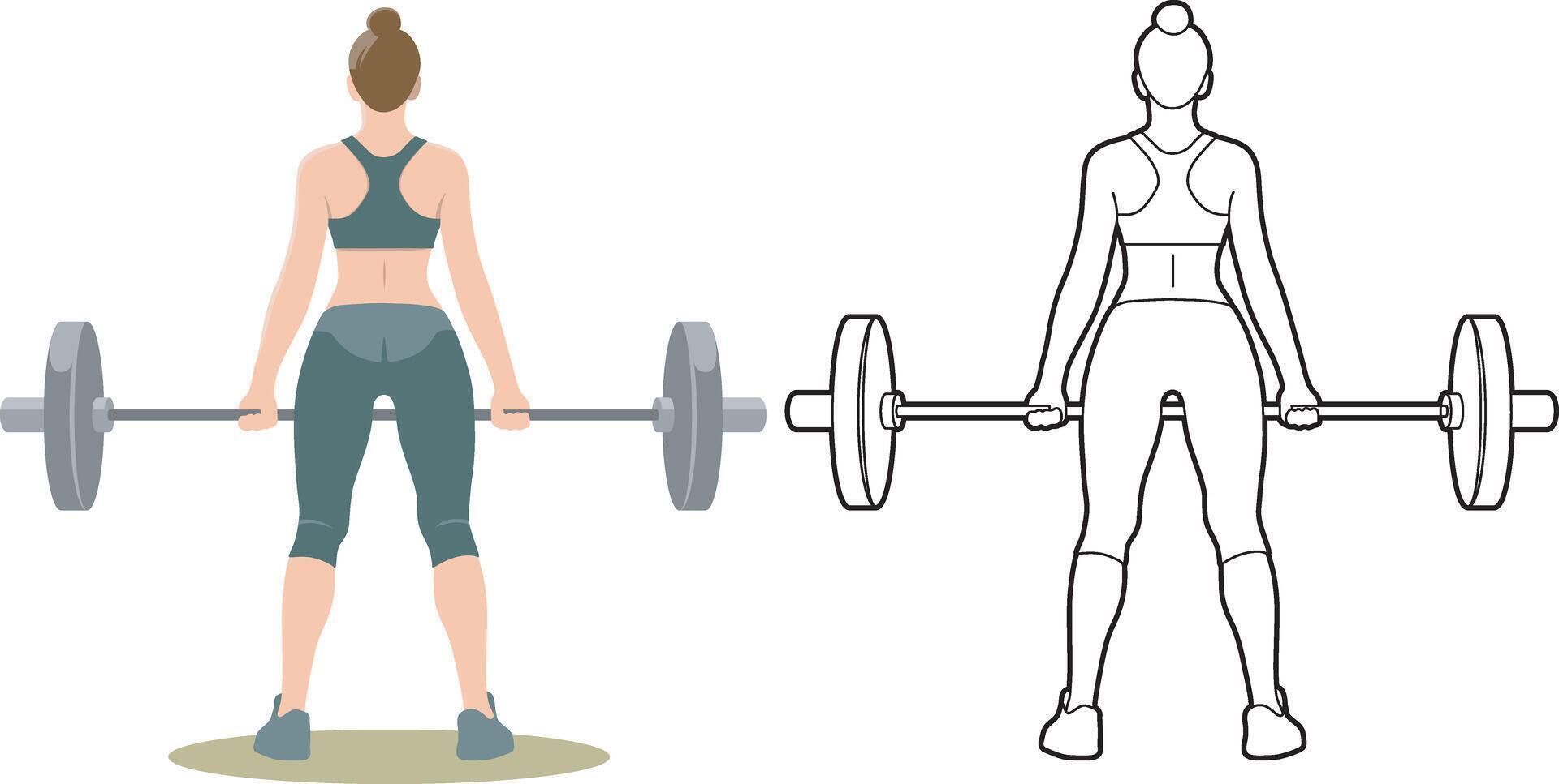 Back View of Woman Workout with Barbell. vector