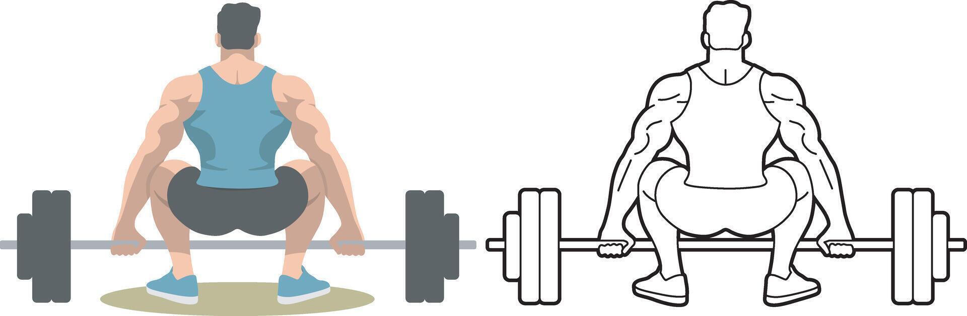 Man Workout with Barbell. Back View. vector