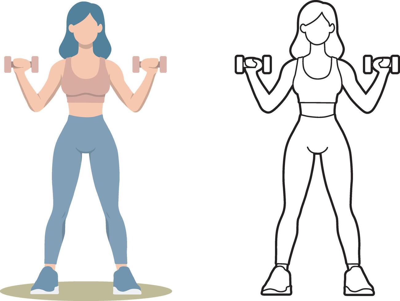 Woman Stand and Do Workouts with Dumbbells. vector