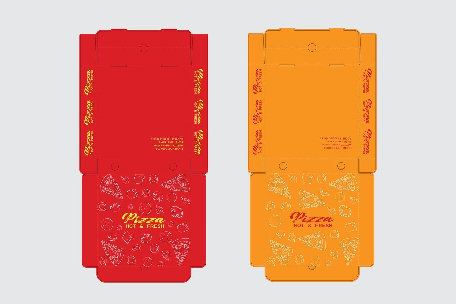 Pizza box design packaging design. Minimal packaging with die line vector