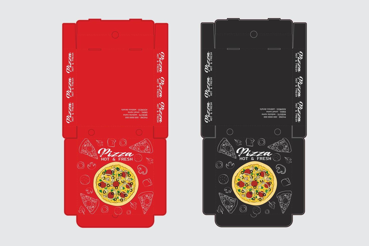 Pizza box design, Large pizza box die cut template vector