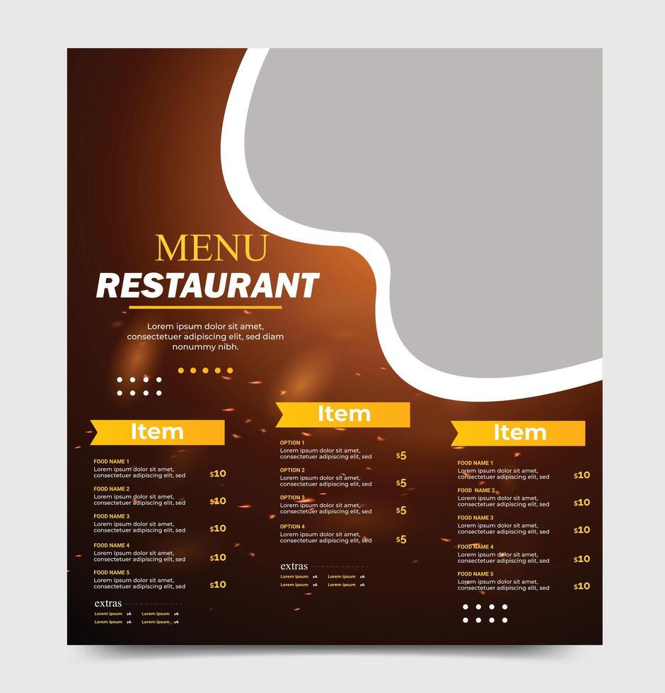 Restaurant menu card template. food menu brochure for cafe, coffee house, restaurant, bar. Food and drinks design. vector