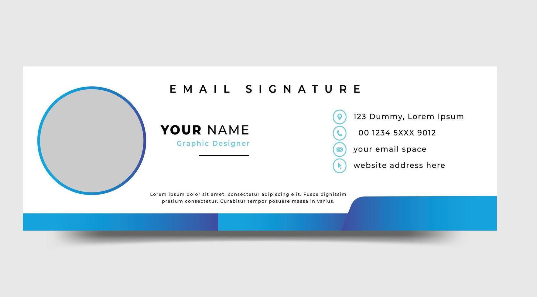 Corporate email Signature template. Creative flat multipurpose Gmail sign set of author photo place vector