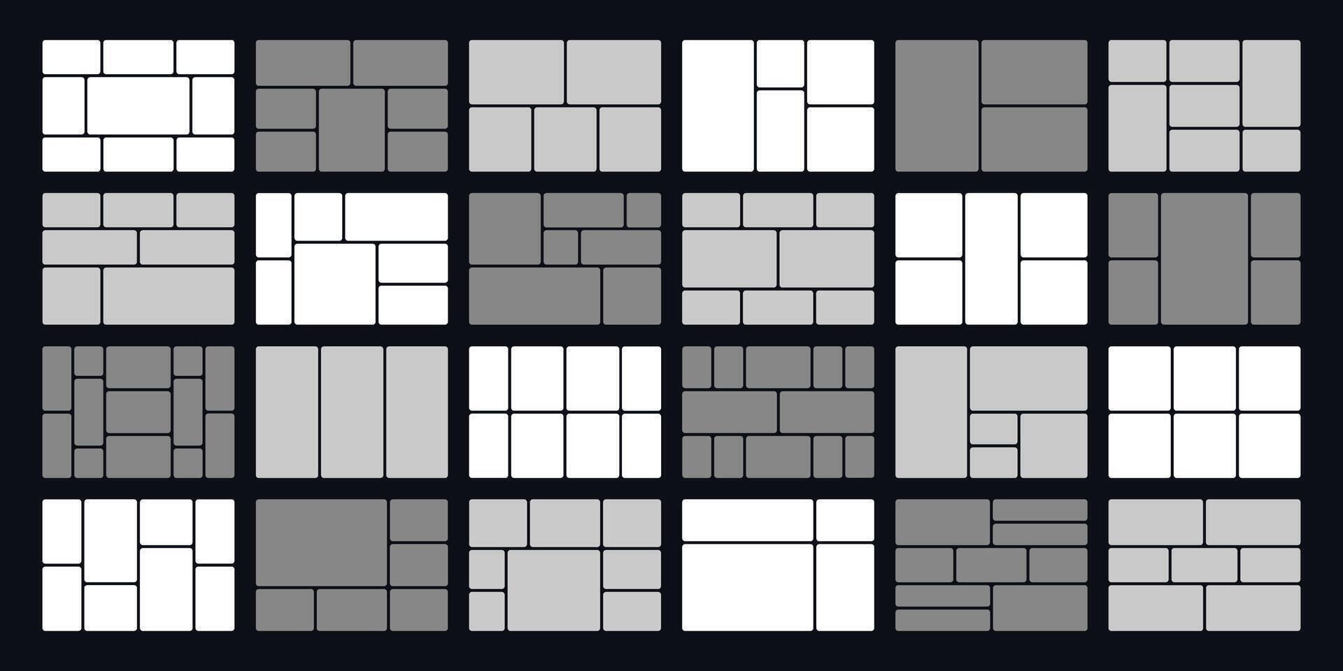 Bento grid layouts. Geometric tiles pattern, trendy frames arrangements ...