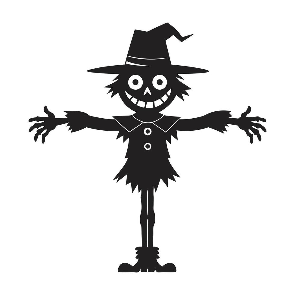 Halloween Themed Scarecrow with Hat and Creepy Smile vector
