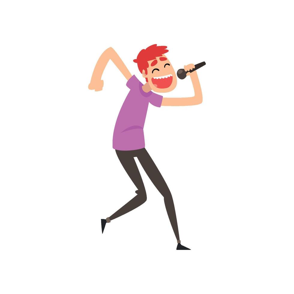 Young man singing a song with microphone, pop singer Illustration vector