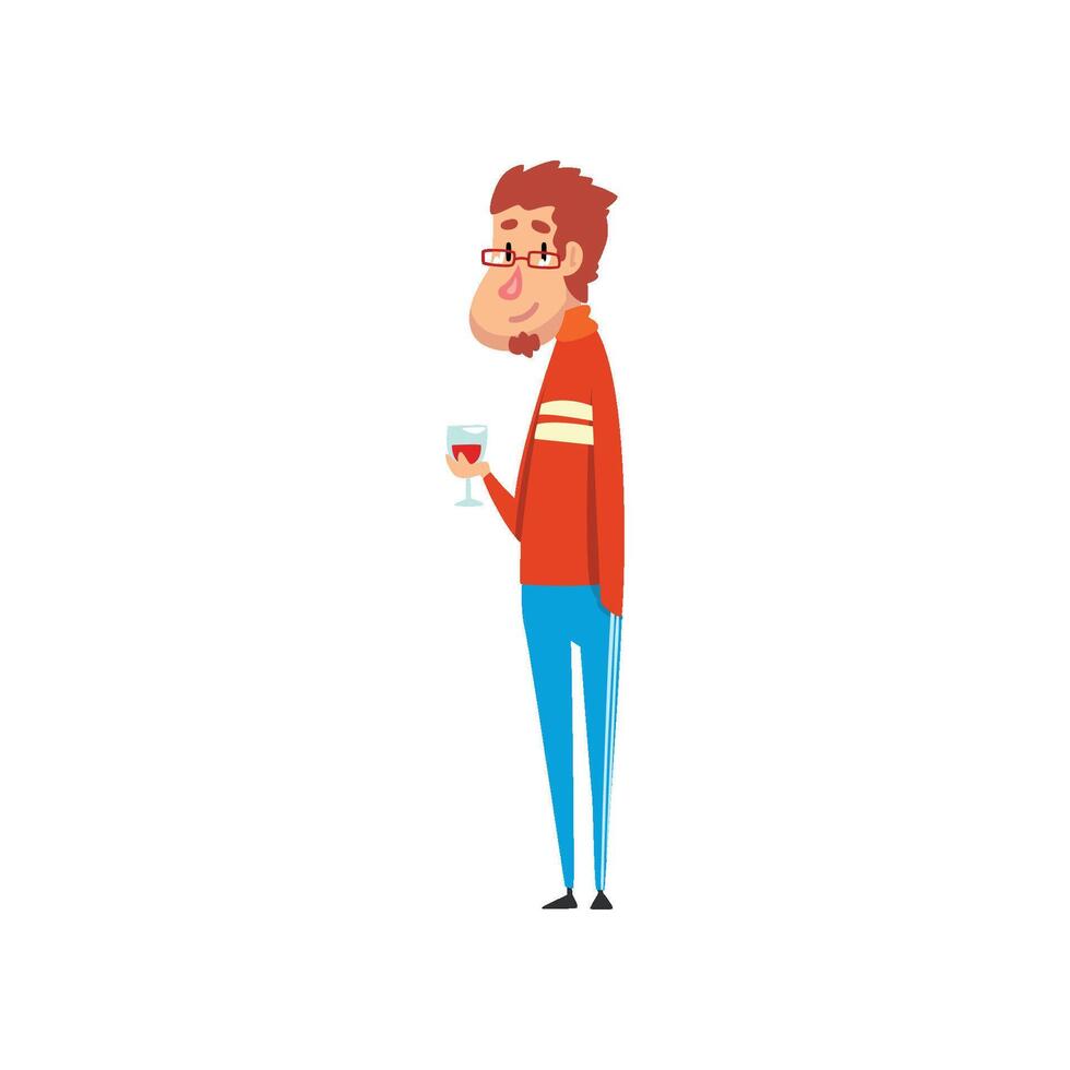 Hipster man drinking wine, funny guy character drinking alcohol Illustration vector