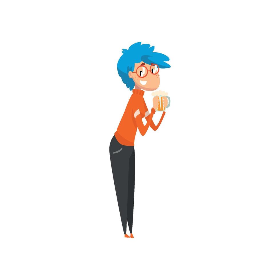 Young woman with mug of beer in her hands, funny girl character drinking alcohol Illustration vector