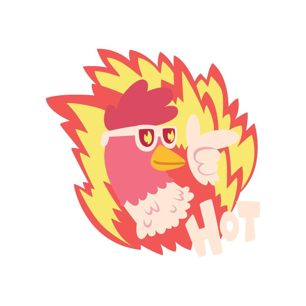 Hot spicy fire chicken wearing cool sunglasses, creative logo design element Illustration vector