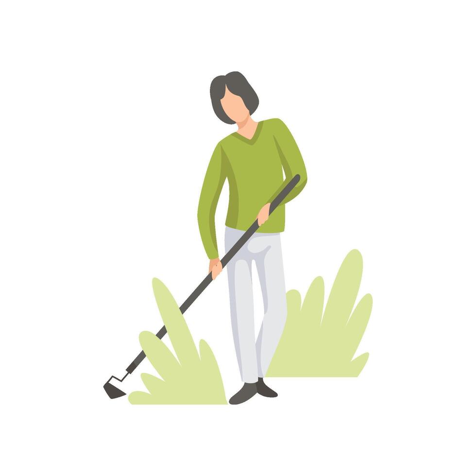 Man caring for plants with hoe in the garden, worker growing agricultural products Illustration vector
