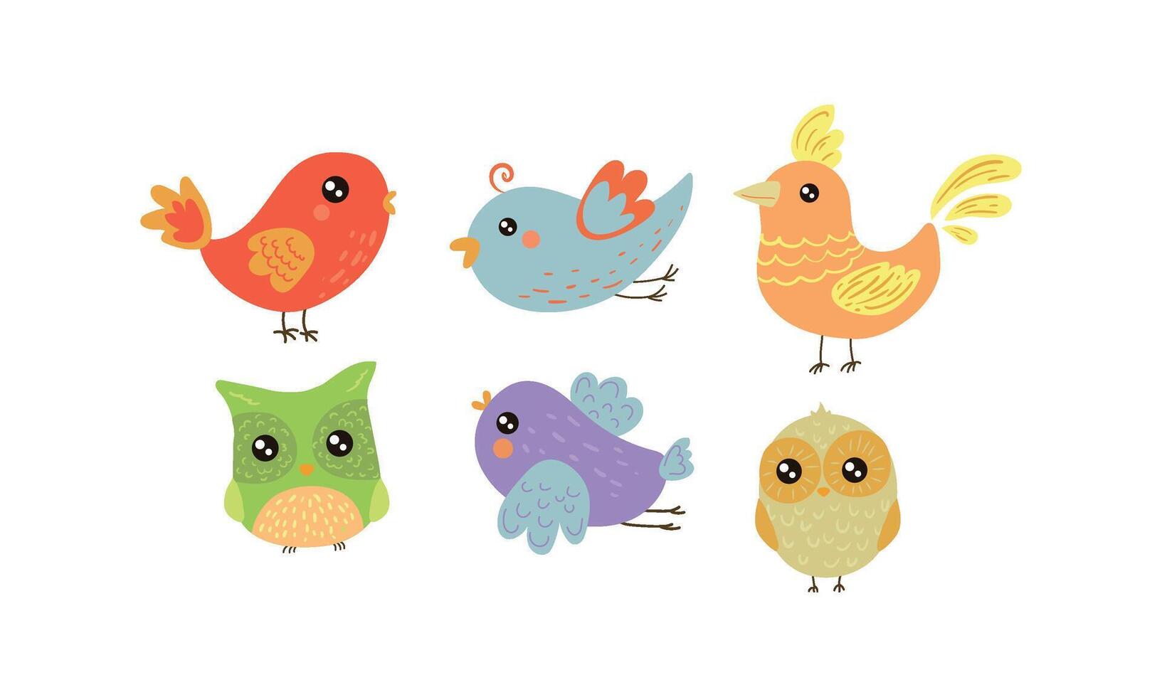 Flat set of colorful little birds. Lovely creatures with small wings. Fauna theme vector