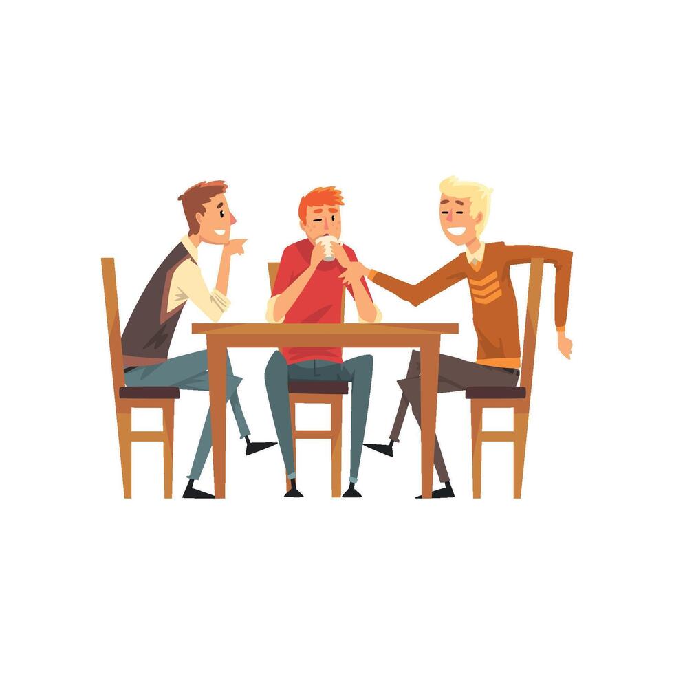 Male friends having a good time, group of men talking in a cafe, best friends concept Illustration vector