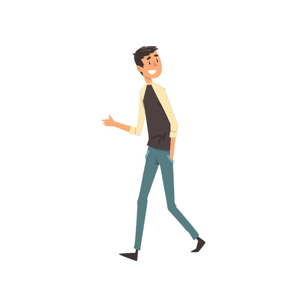 Smiling young man walking in casual clothes Illustration vector