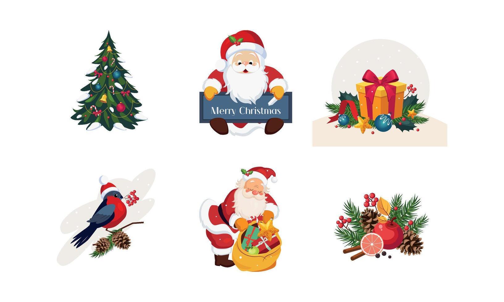 Collection of Christmas objects, New Year holiday decoration elements Illustration vector