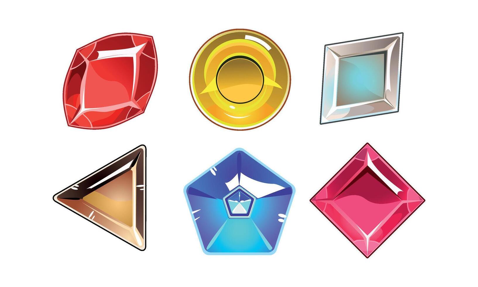 set of 6 glossy stones of different shapes. Bright gemstones. Elements for online mobile game vector