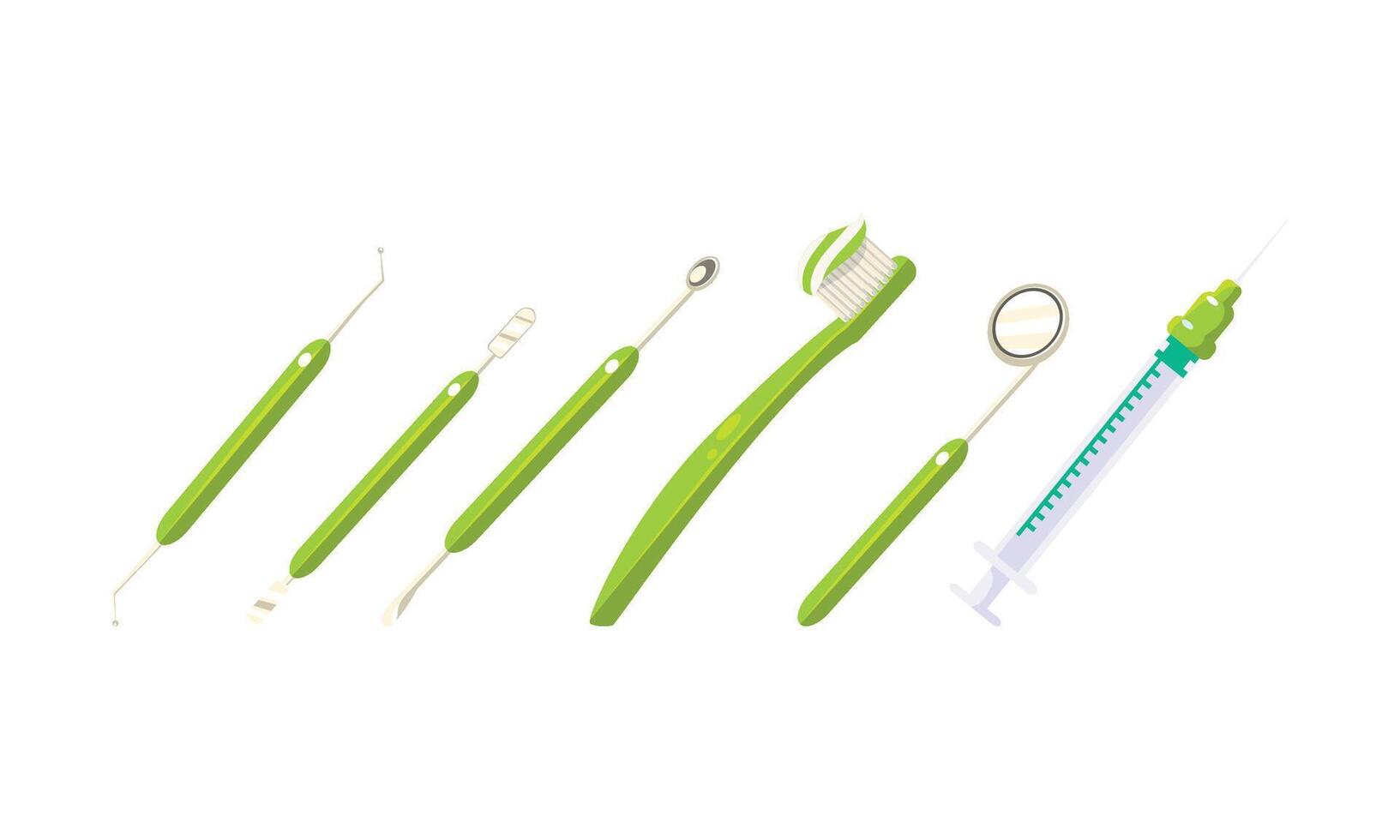 Dentist tools set, tooth healthcare equipment, toothbrush,syringe, scraper, Illustration vector