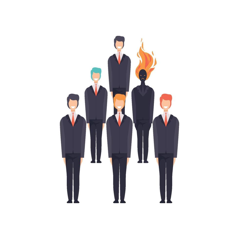 Group of successful businessmen, exhausted overworked office worker, emotional burnout concept, stress, headache, depression, psychological problems Illustration vector