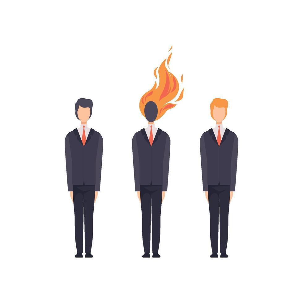 Businessmen, successful and exhausted overworked office workers, emotional burnout concept, stress, headache, depression, psychological problems Illustration vector