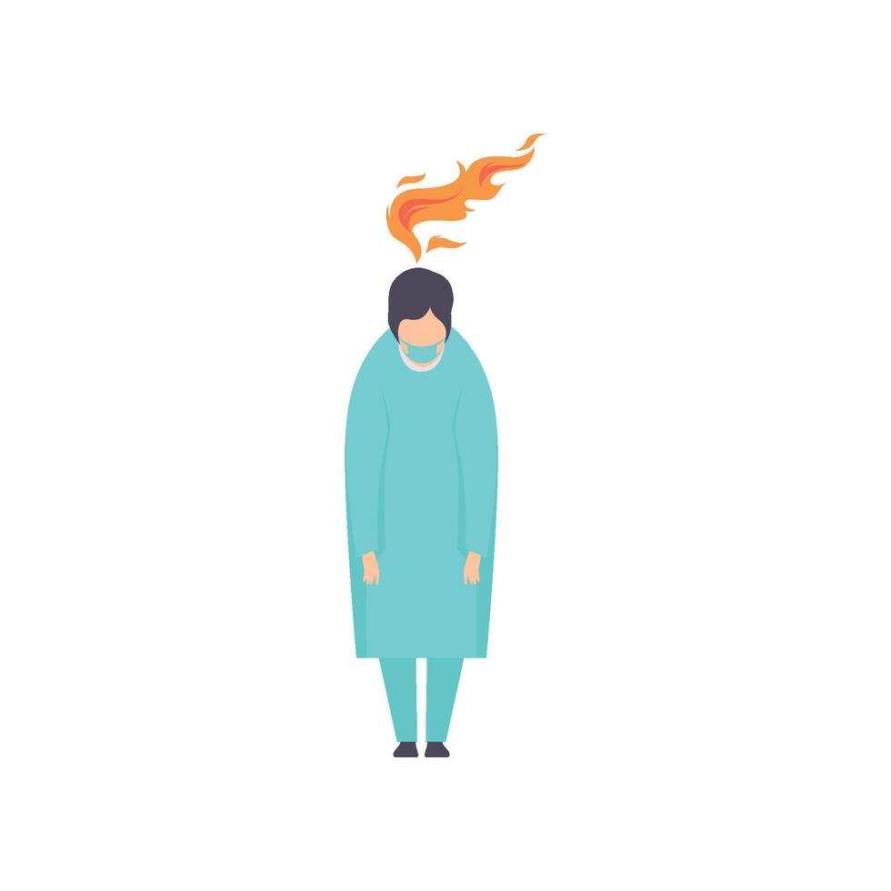 Overworked exhausted doctor, emotional burnout concept, stress, headache, depression, psychological problems Illustration vector