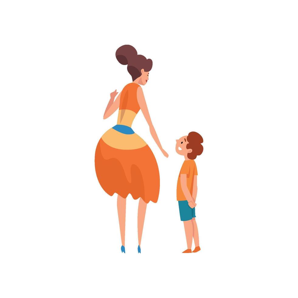 Mother and her son, back view, mother having a good time with her kid, happy family, parenting concept Illustration vector