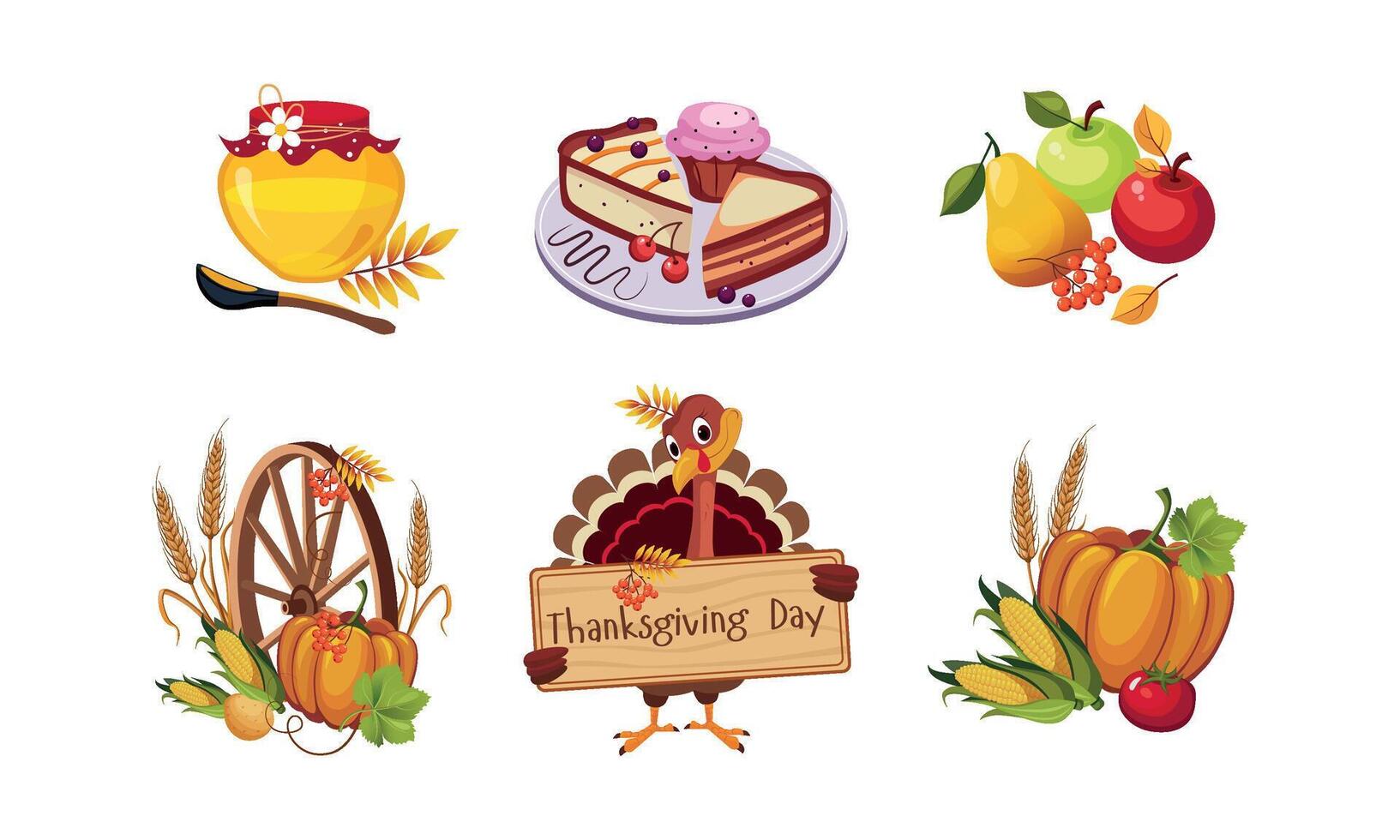 Thanksgiving day design elements, autumn symbols Illustration vector