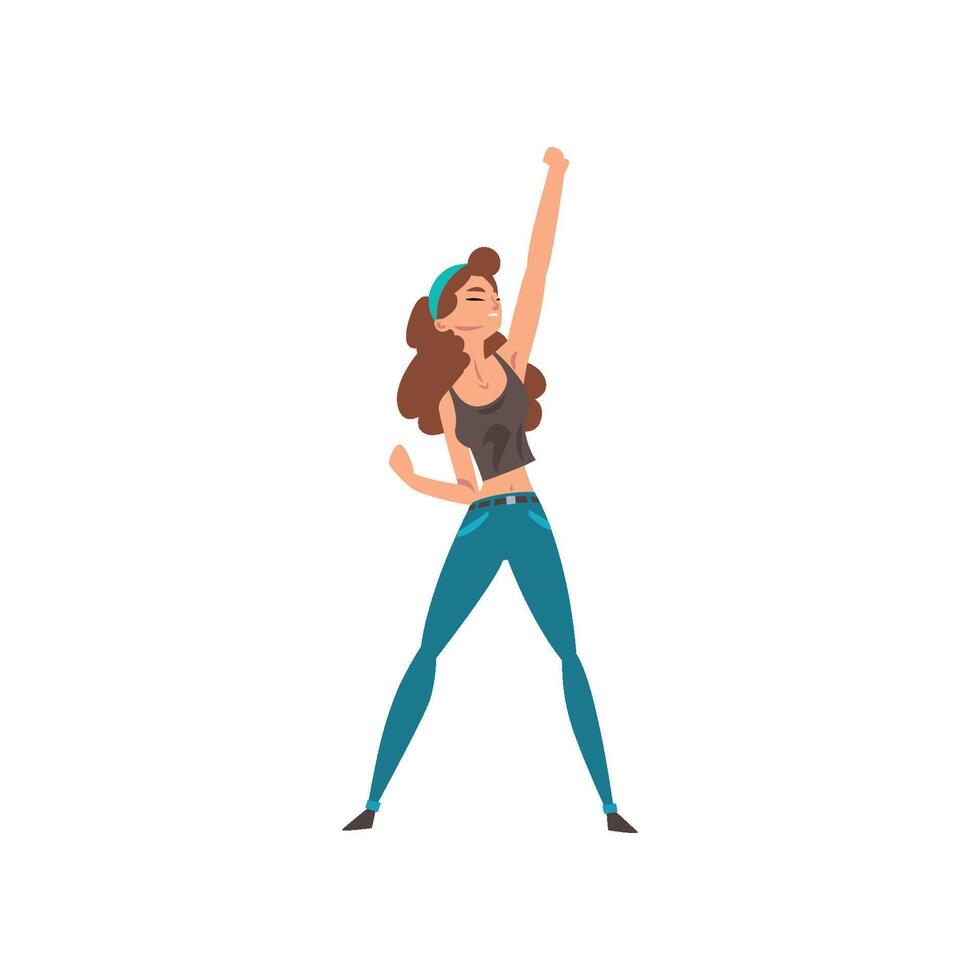 Sexy woman standing with her fist raised up, symbol of feminism, fighting, freedom, protest concept, female power and rights Illustration vector