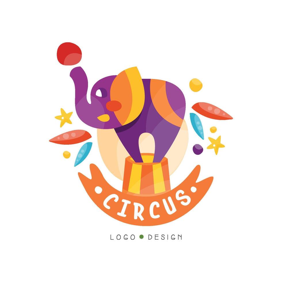 Circus show logo design, carnival, festive, show label, badge, hand drawn design element with elephant can be used for flyear, poster, banner, invitation Illustration vector