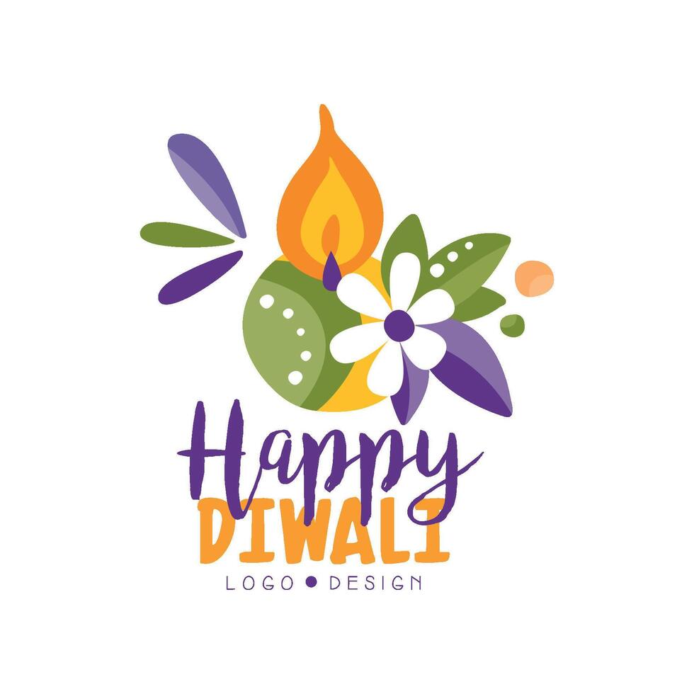 Happy Diwali colorful logo, Hindu festival label, poster, invitation, flyer, greeting card hand drawn Illustration vector