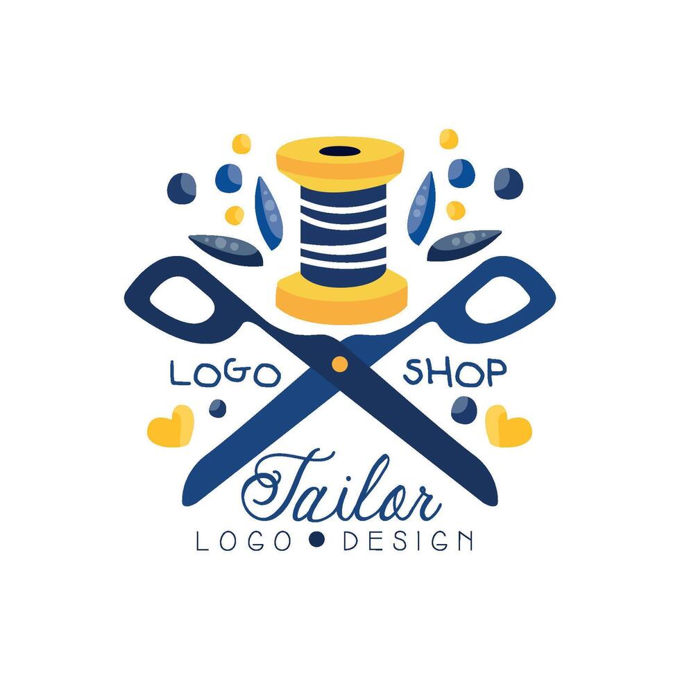 Tailor shop logo design, sewing company, fashion designer emblem, dress boutique Illustration vector