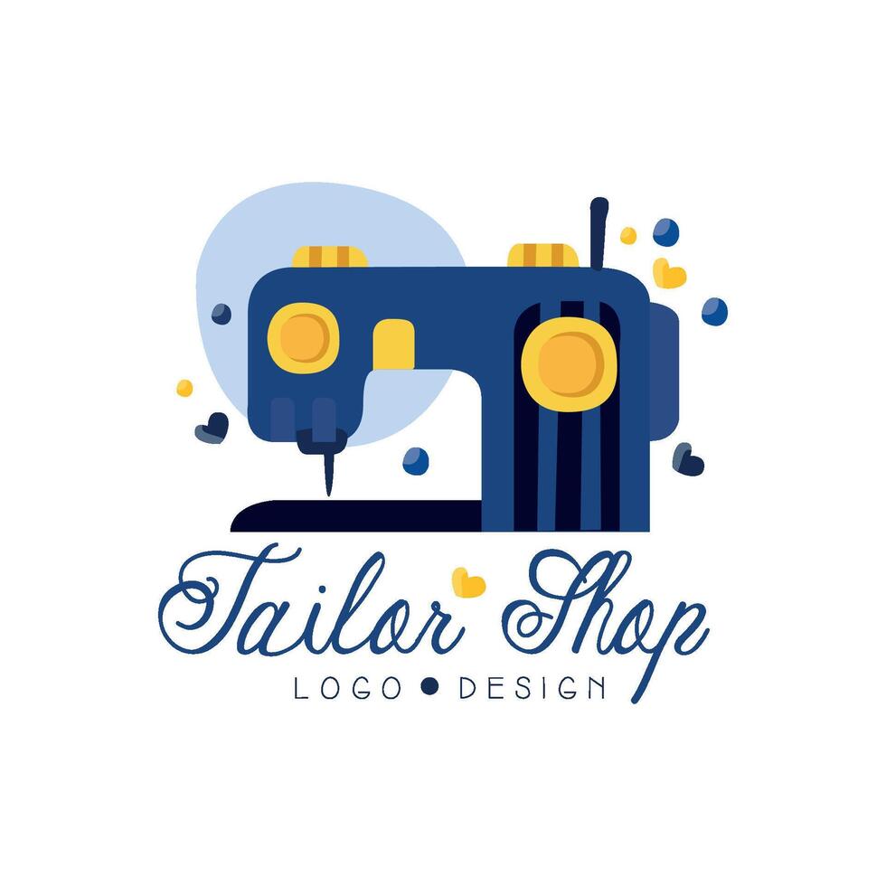 Tailor shop logo design, emblem with sewing machine, fashion designer, company, dress boutique, store label Illustration vector